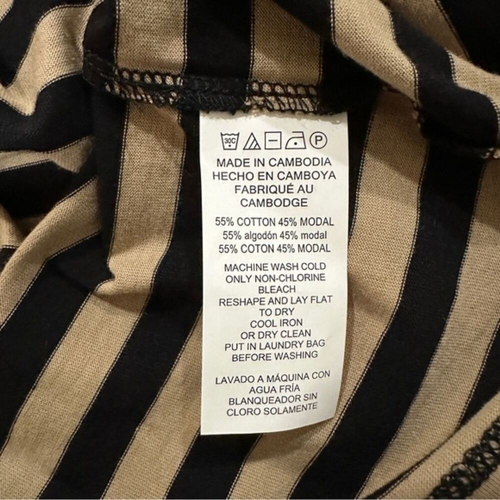 Michael Kors Womens Black Khaki Striped Blouse Size Large Long Sleeve - Picture 5 of 7